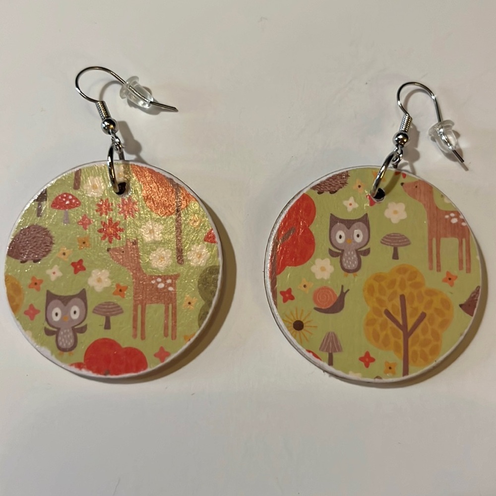 Two Sided Picture Wooden Round Earrings
